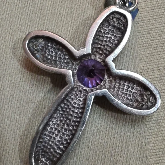 NATIVE  925 SILVER MULTI GEMSTONE  OPAL, AMETHYST, CORAL, TURQUOISE, DIA PENDANT - Picture 3 of 3